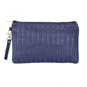 NEW 22TOTE women's straw wristlet clutch in navy blue